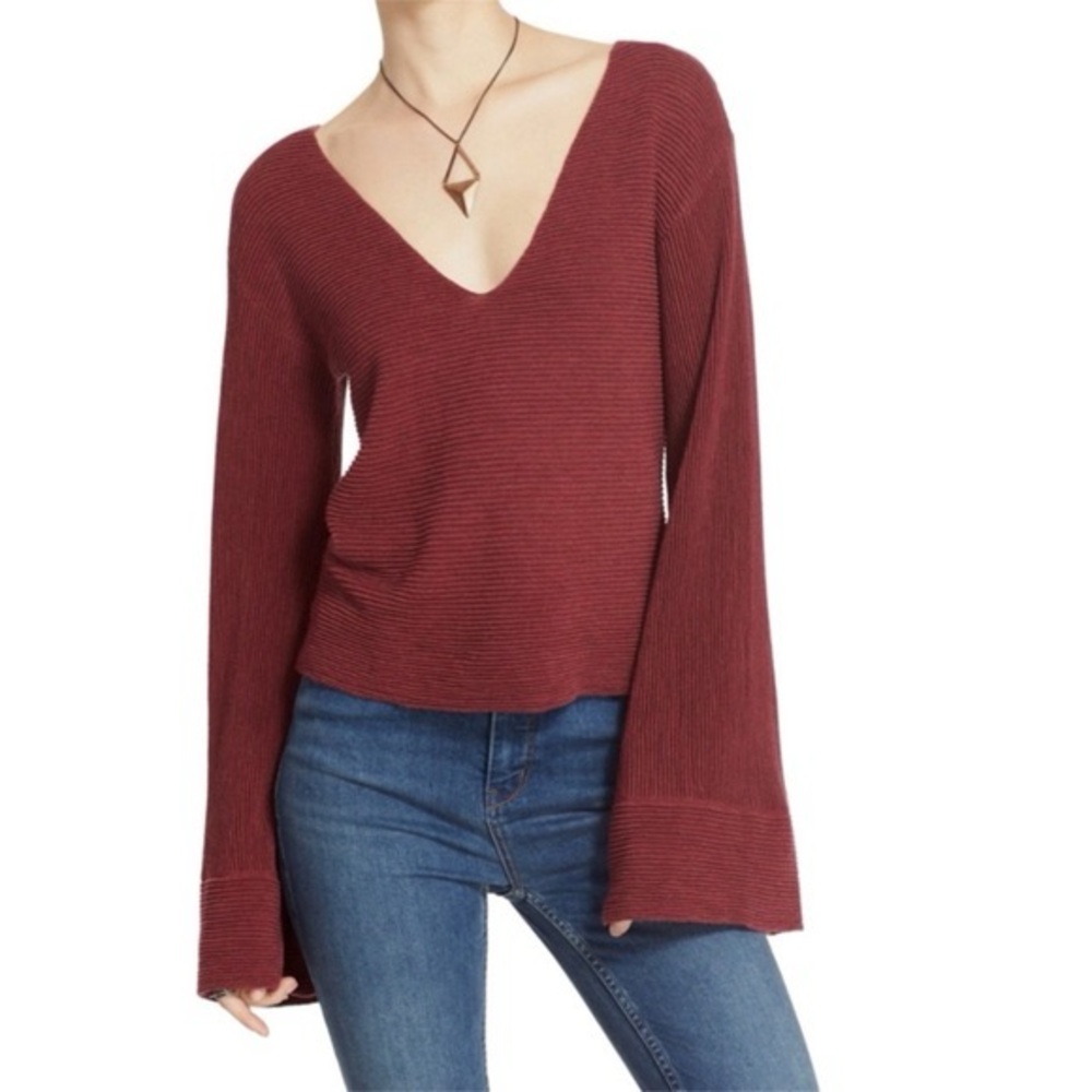 Free People Starman Rib V-Neck Sweater